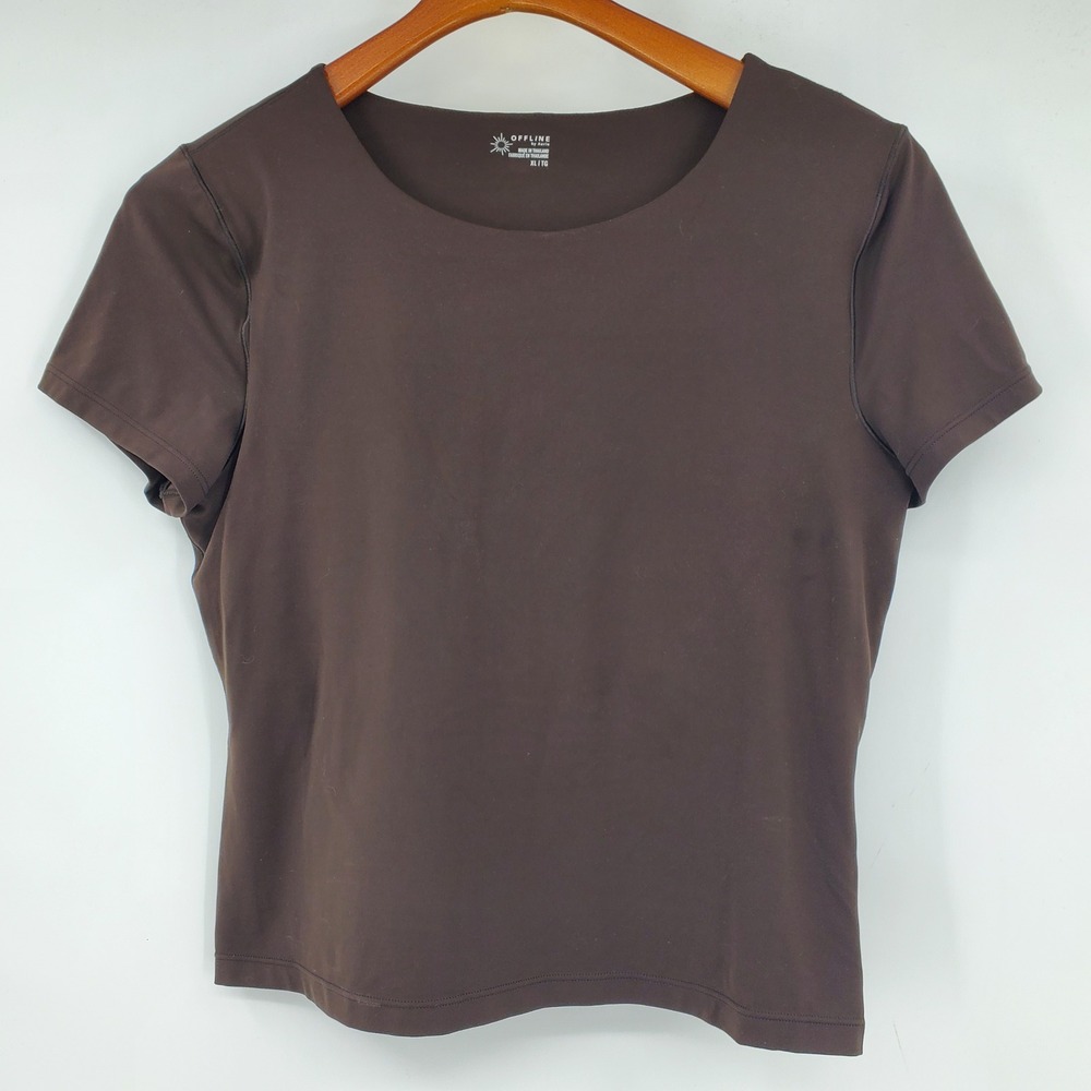 OFFLINE by Aerie Real Me Brown Short Sleeve Activewear Xtra Top Shelf Bra XL
